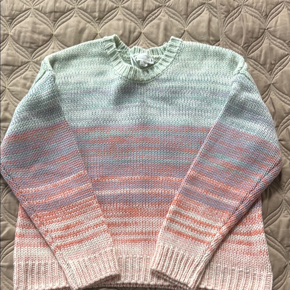 Love Riche Green and Pink Crew Neck Sweater